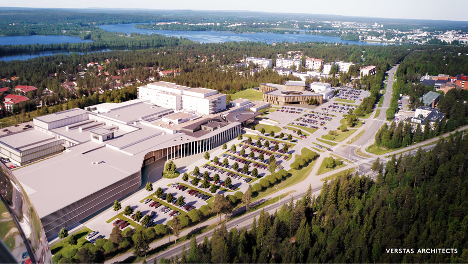 Havainnekuva Lapin keskussairaalan laajennuksesta (Kuva: Verstas Arkkitehdit)