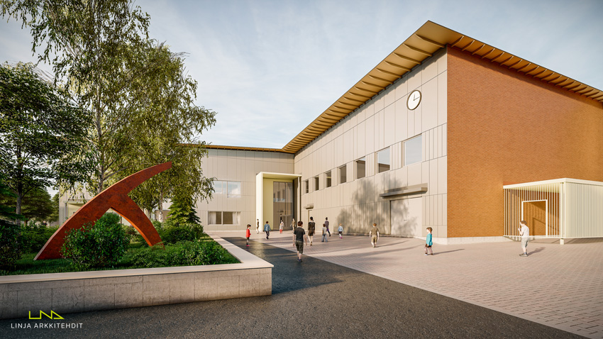 Havainnekuva Kuitinmäen koulusta (Kuva: Linja arkkitehdit)