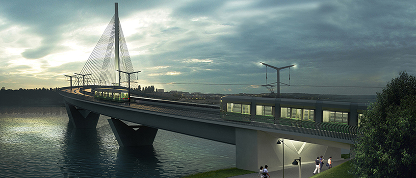 Havainnekuva Kruunusillat, Palosaaren alikulku / Illustrative drawing of Crown Bridges, Palosaari underway