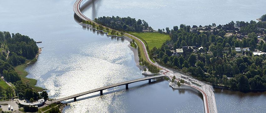 Havainnekuva Kruunusilloista Korkeasaaren kohdalla / Illustrative drawing of Crown Bridges at Korkeasaari