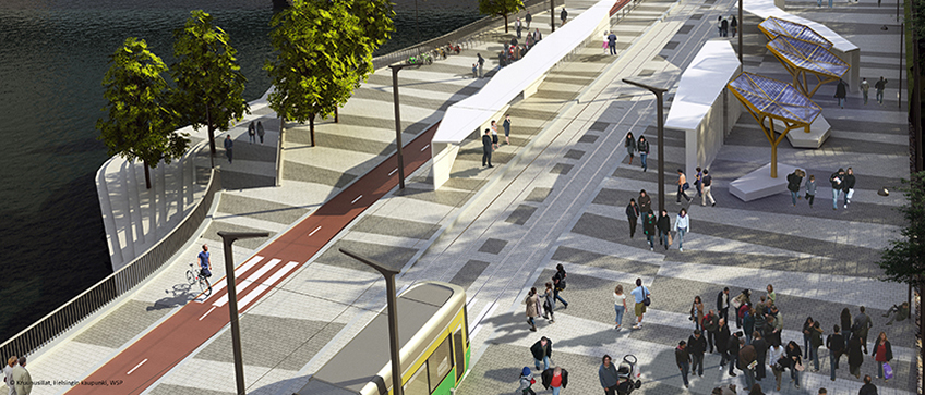 Havainnekuva Kruunusilloista, Korkeasaaren pysakkialue / Illustrative drawing of Crown Bridges, Korkeasaari stop area 