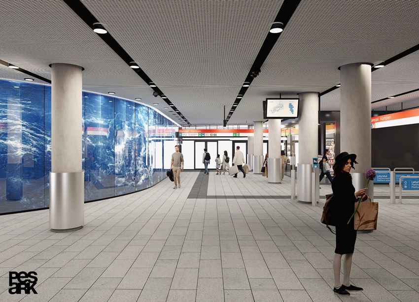 Havainnekuva Kampin Metroaseman lippuhalli