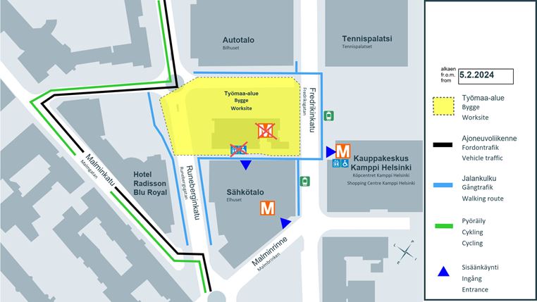 Kampin metroaseman lippuhalli suljetaan kokonaan 5.2. alkaen