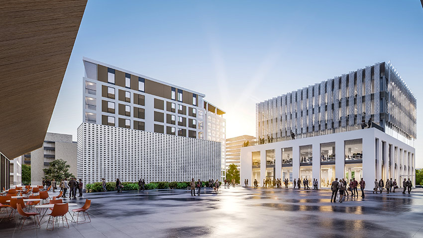 Tuultenristin modernit toimitilat Merituulentorin suunnasta