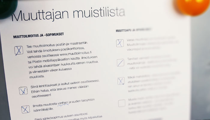 Muuttajan muistilista helpottaa muuttoa