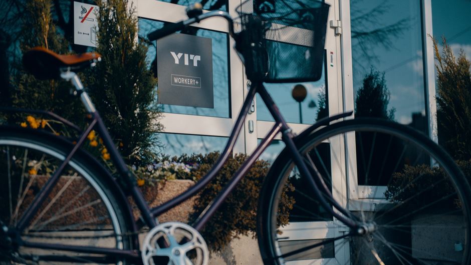 YIT Workery Vallila entrance and bike