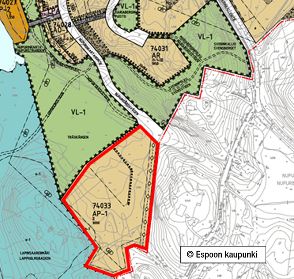 Asuinpientalojen tontti 16575 m², Nupuri / Espoo